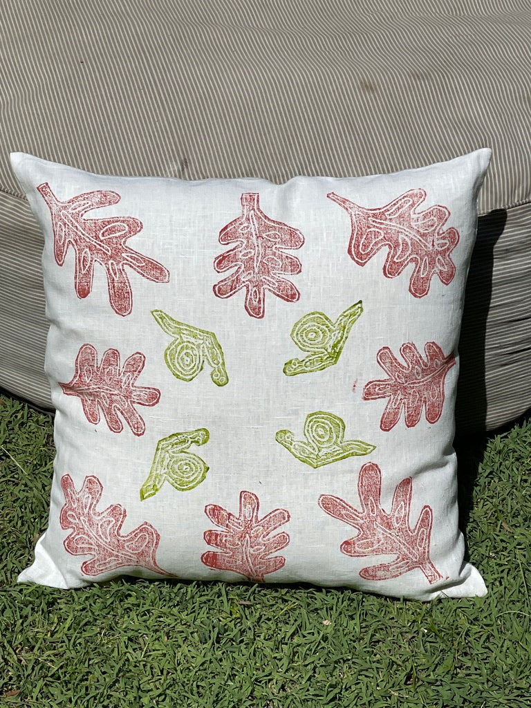 Linen cushion cover - Sally Marvin: Native plants and snails
