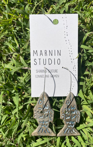 ceramic earrings - fish - Sally Marvin